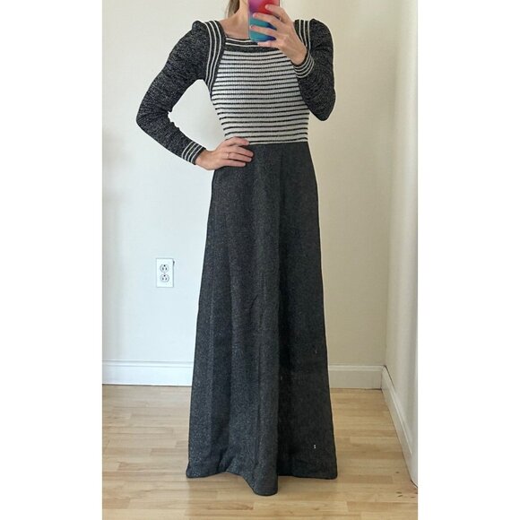 Vintage It's Rich 60s/70s Gray/Silver Long Sleeve Wool-Blend Sparkle Dress S/M - Picture 1 of 13